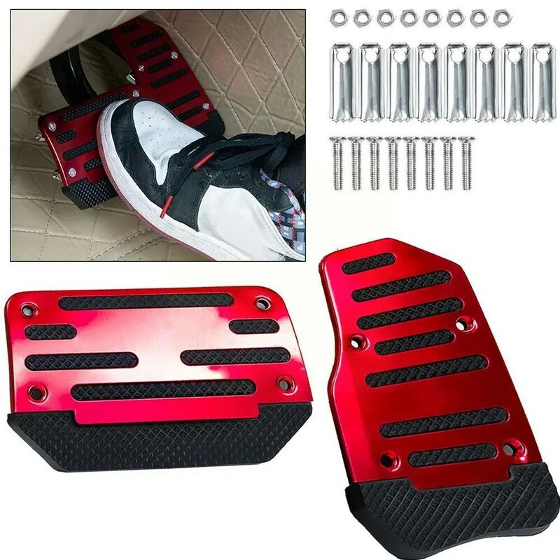 1pair Universal Aluminum Automatic Transmission Car Foot Gas Blue Pedal Set Red Silver Cover Non-Slip Pedals Brake Kit Fuel I7G1