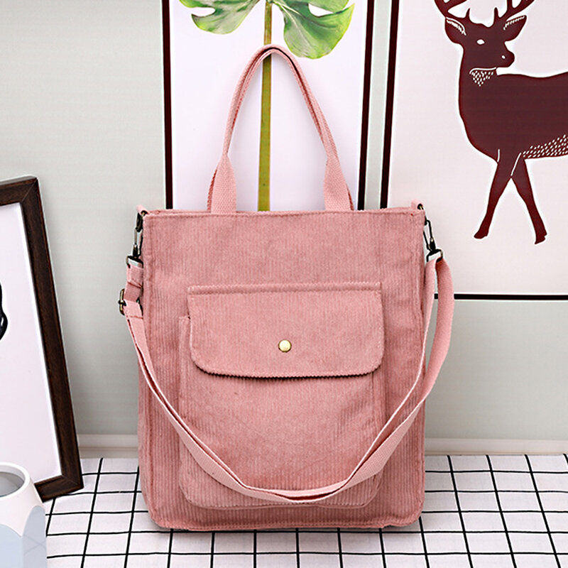Corduroy-女性のためのデザイナーハンドバッグ,女の子のためのキャンバスショルダーバッグ,学生のブックバッグ,秋と冬