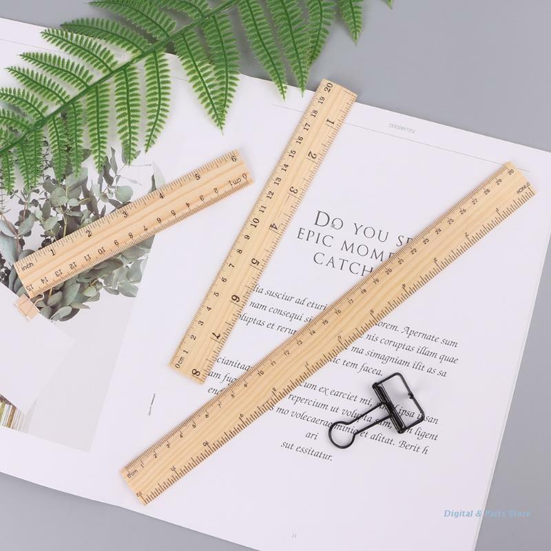 M17F 15cm 20cm 30cm Wooden Ruler Double Sided Student School Office Measuring Tool