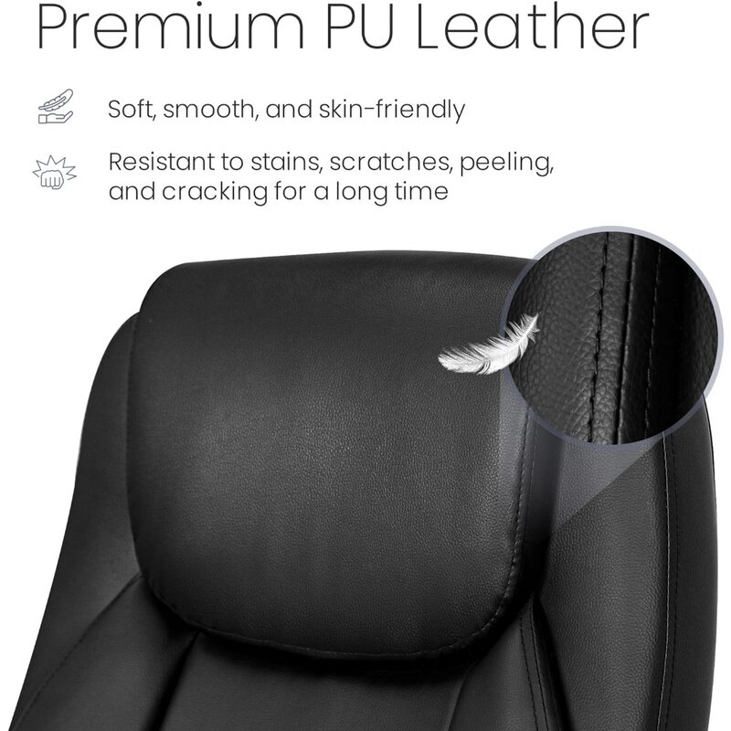Ergonomic Office Chair PU Leather Executive Chair Padded Flip Up Armrest Computer Chair Adjustable Height High Back