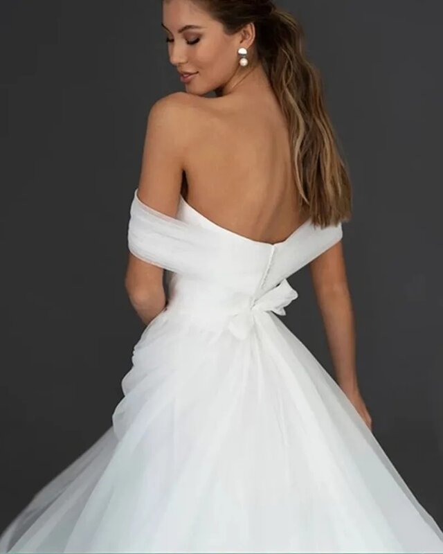 Свадебное платье с вырезом лодочкой, ТРАПЕЦИЕВИДНОЕ ПЛАТЬЕ невесты из органзы на молнии с открытой спиной и рукавами-крылышками, элегантное платье в стиле бохо по индивидуальному заказу, модель 2024