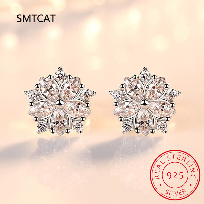 Squisiti orecchini a bottone in Moissanite Color D per le donne 100% gioielli in argento Sterling 925 con diamanti bianchi e fiori rosa