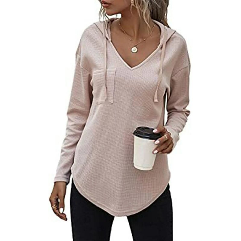 Bluzy damskie pulowerowe topy jesienne dekolt z długim rękawem w jednolitym kolorze bluzy ze sznurkiem na odzież uliczna randkę