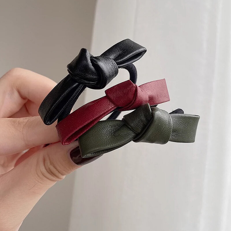 Koreaanse Handgeknoopte Leren Strik Paardenstaart Houders Haar Touw Voor Vrouwen Meisjes Haarbanden Ringen Touw Hoofddeksels Accessoires