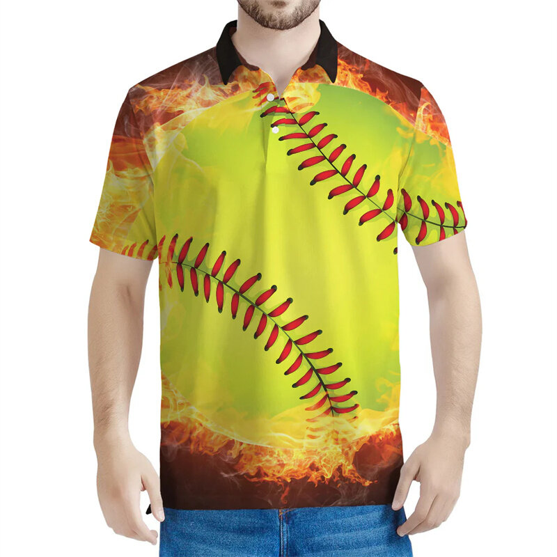 New Softball Graphic Polo Shirt For Men 3D Printed Sports Button Tees Casual Streetwear T-Shirt Children Lapel Short Sleeves