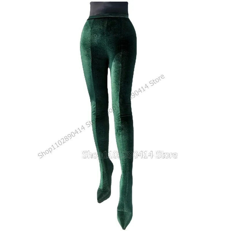 Botas de PANA con punta estrecha Para mujer, Zapatos de tacón alto fino, sexys, de pasarela, color verde, 2023