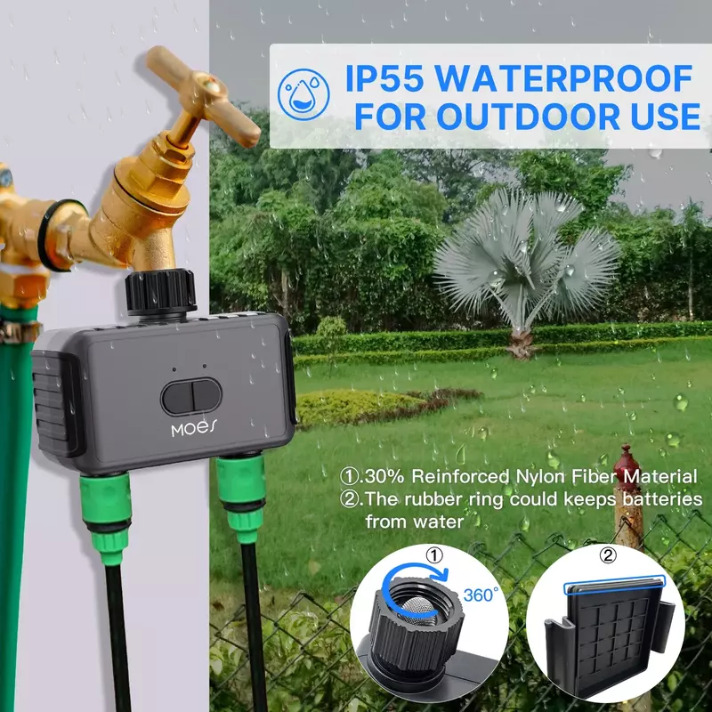 MOES-Vanne d'Eau Intelligente Bluetooth à 2 Voies, Arroseur de Jardin, Minuterie Programmable, Filtre, Retard de Pluie, Contrôle d'Irrigation existent