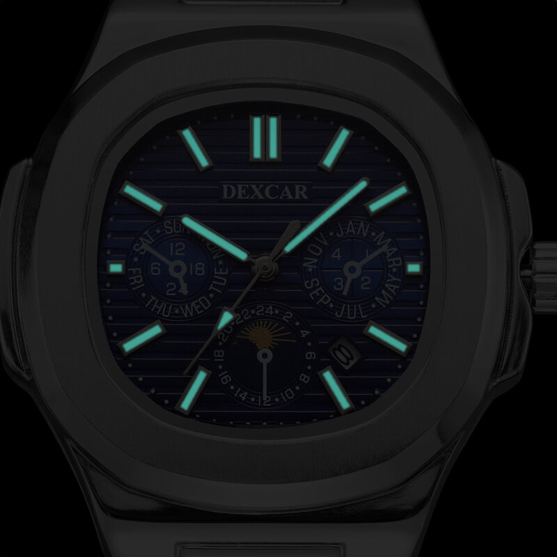 DEXCAR Quartz Watch For Men 2024 Mens Automatic Calendar week month display Watches Luminous Waterproof 30M Reloj para Hombre