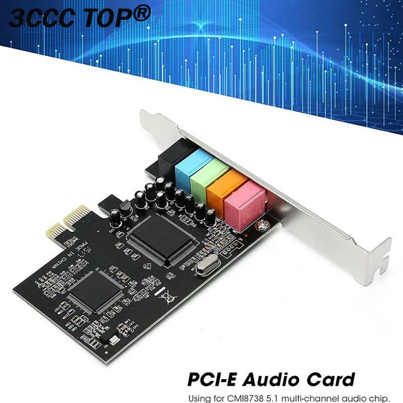 PCI-E การ์ดเสียง5.1คอมพิวเตอร์ PCIe 5.1ช่องเสียง3D 6ช่องเพลง3D เกมการ์ดเสียงดิจิตอล PCI Express 5.1 CH 24Bit