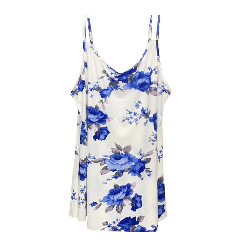Women Casual Sling Tops U-Neck Sleeveless Flower Print Summer Tops Loose Hem Party Beach Vest Streetwear