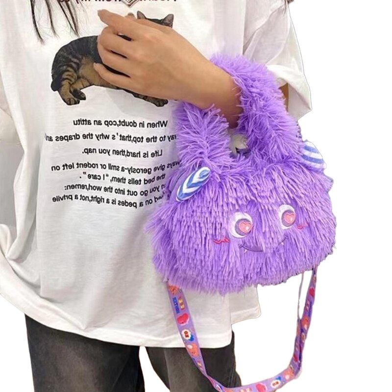Plüsch-Unterarmtasche für Damen, Damen-Umhängetasche, niedliche Geldbörse, Handtasche mit Cartoon-Muster, modische Tasche für