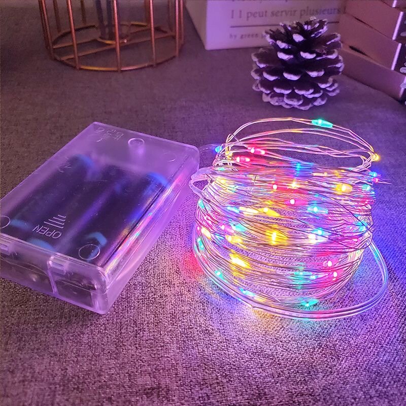 Caja de batería de alambre de cobre, guirnalda LED, decoración de boda para el hogar, Hada para decoración de fiesta, cadena de luz, 5m/10m