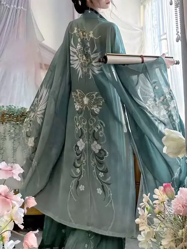 Robe Hanfu traditionnelle chinoise vintage pour femme, costume de cosplay d'Halloween féminin, imprimé Hanfu vert, ensembles de 3 pièces, grande taille XL
