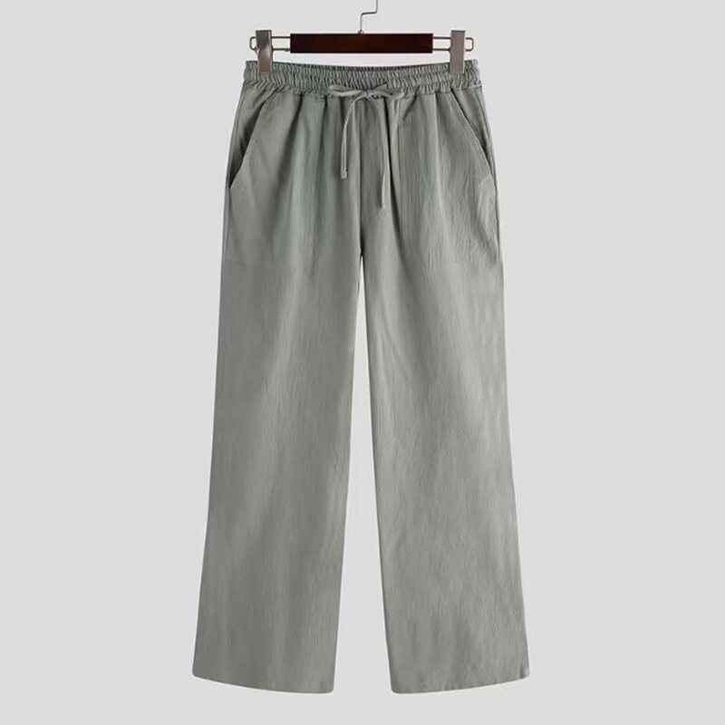 กางเกงขายาวลำลองผู้ชายกางเกงขายาวมินิมอลแบบใหม่สำหรับฤดูใบไม้ผลิกางเกงขาม้าสีพื้น