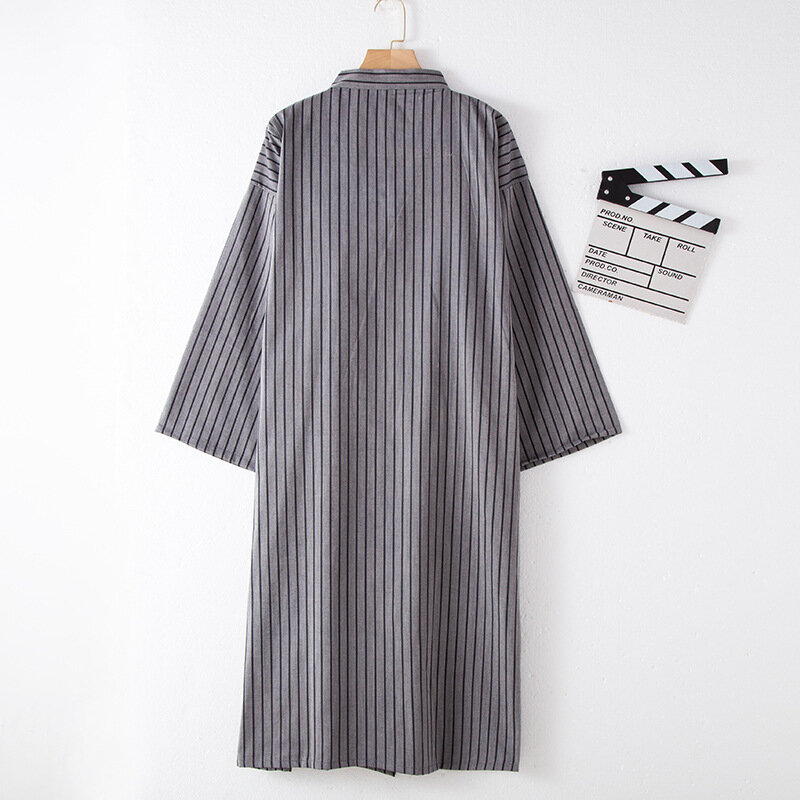 Camisón Kimono de algodón para hombre, ropa de dormir de gasa doble encriptada para las cuatro estaciones, albornoz absorbente de rayas finas, bata japonesa para el sudor