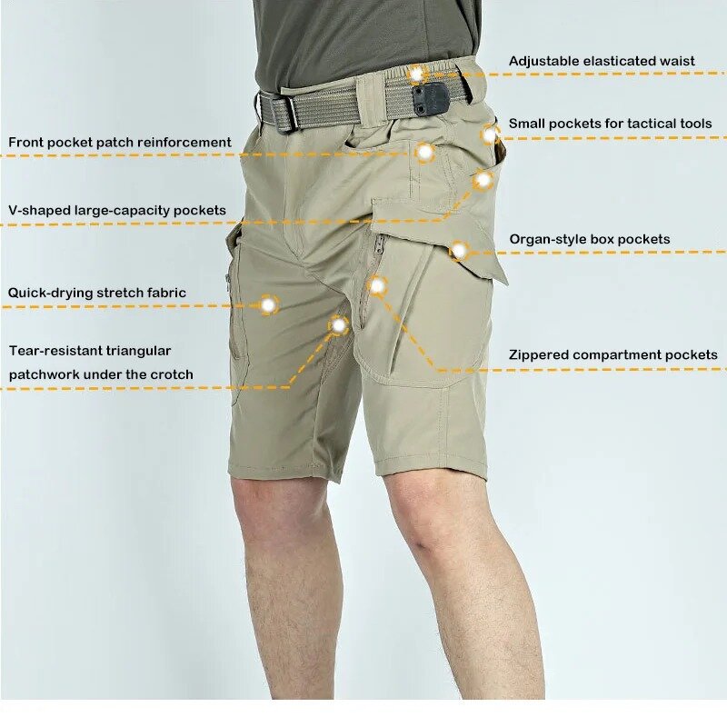Men's Summer Tactical Set Quick-drying Breathable Lapel Polo Shirts Multi-pocket Lightweight Waterproof Cargo Shorts Male Suit