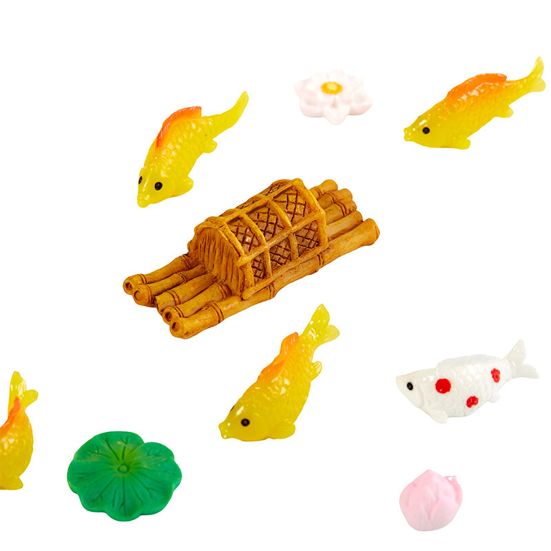 Minifiguras decorativas de resina para decoración del hogar, Mini Micro paisaje de peces de colores, hoja de loto para acuario