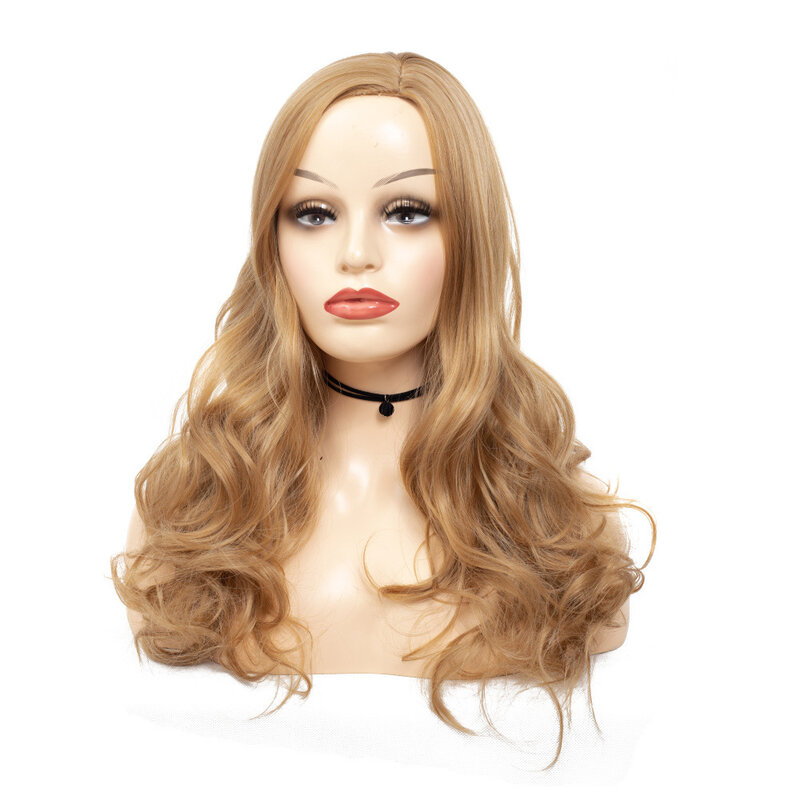 Amarelo dourado ondas grandes perucas sintéticas para mulheres, cabelo natural, ondulado, fibra resistente ao calor, fêmea, cosplay