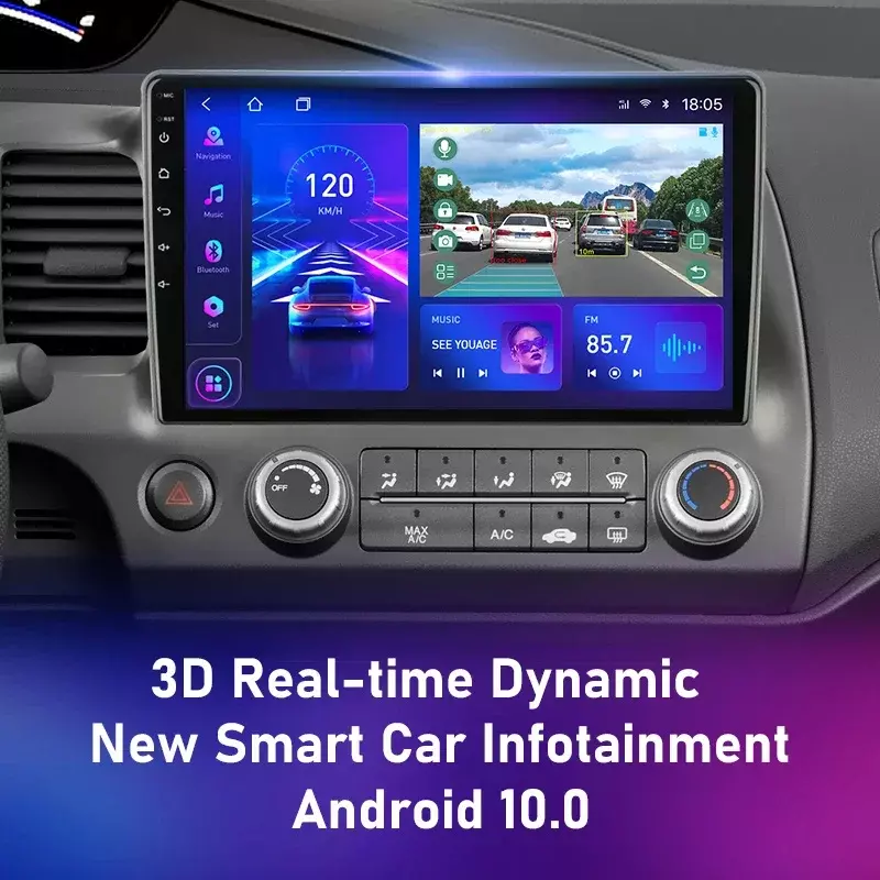Srnubi-Rádio estéreo para carro para Honda Civic 8 2005-2012, leitor multimídia, navegação GPS, 2 Din, 4G, áudio, DVD, Carplay, Android 12, 10"