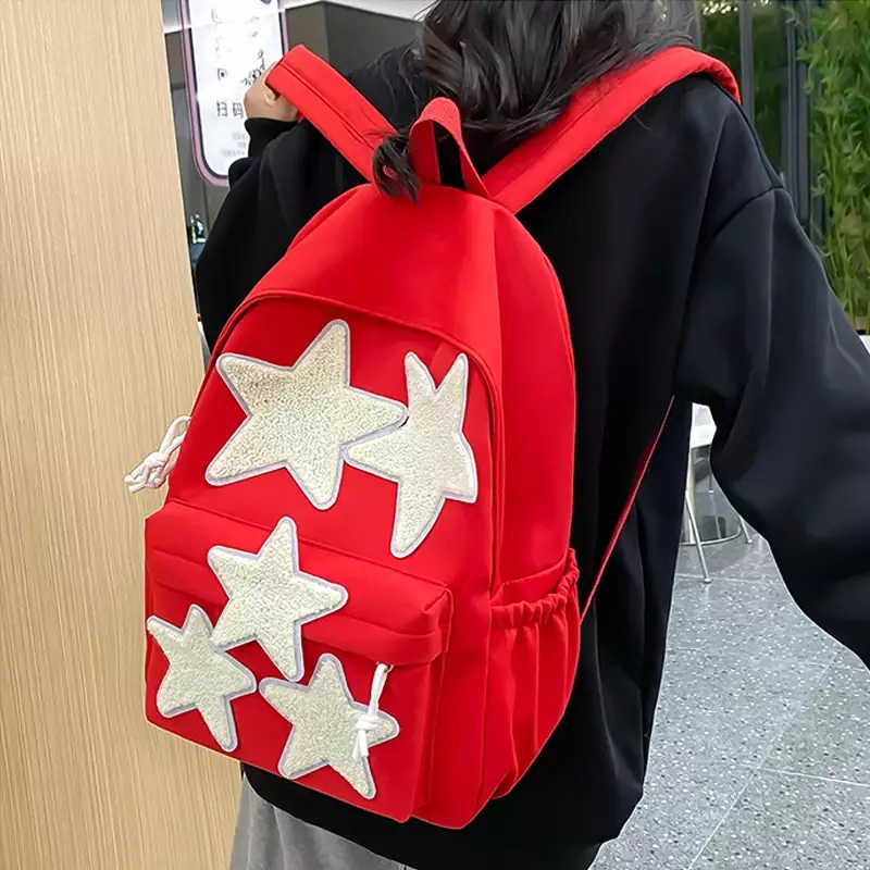 1PCS Girls Nylon Large Backpack Simple Fashion Waterproof Pentagram Teenage Schoolbag Women's Travel Backpacks