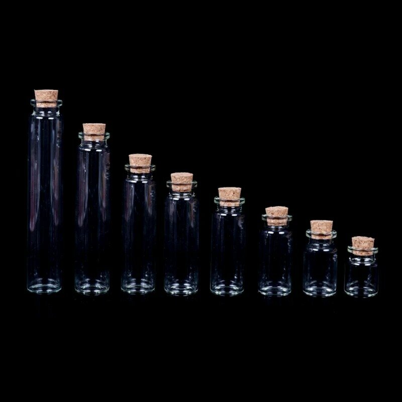 Kleine flesjes met kurkstoppers Kleine flesjes Kleine helderglazen potten Deksels Opslagcontainer voor kunsthandwerkprojecten