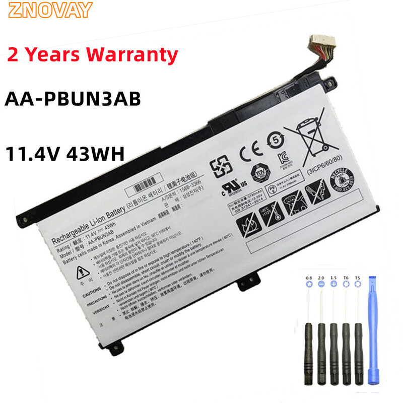 Bateria de substituição para Samsung, AA-PBUN3AB, NP530E5M, NP800G5M, NP740U3L, NP550XTA-K01US, BA43-00377B, 11.4V, 43WH, Novo
