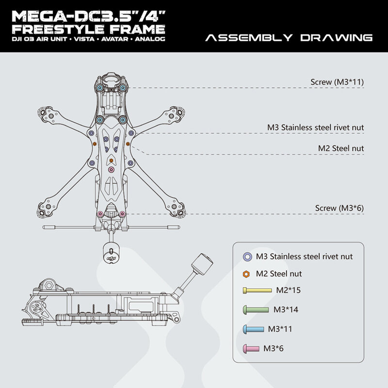 Foxeer-Carbon RC Drone com Revestimento Sedoso, MEGA 3.5 ", 166mm, 4", 192mm, Quadro DC, O3 Analógico Vista HDzero Walksnail