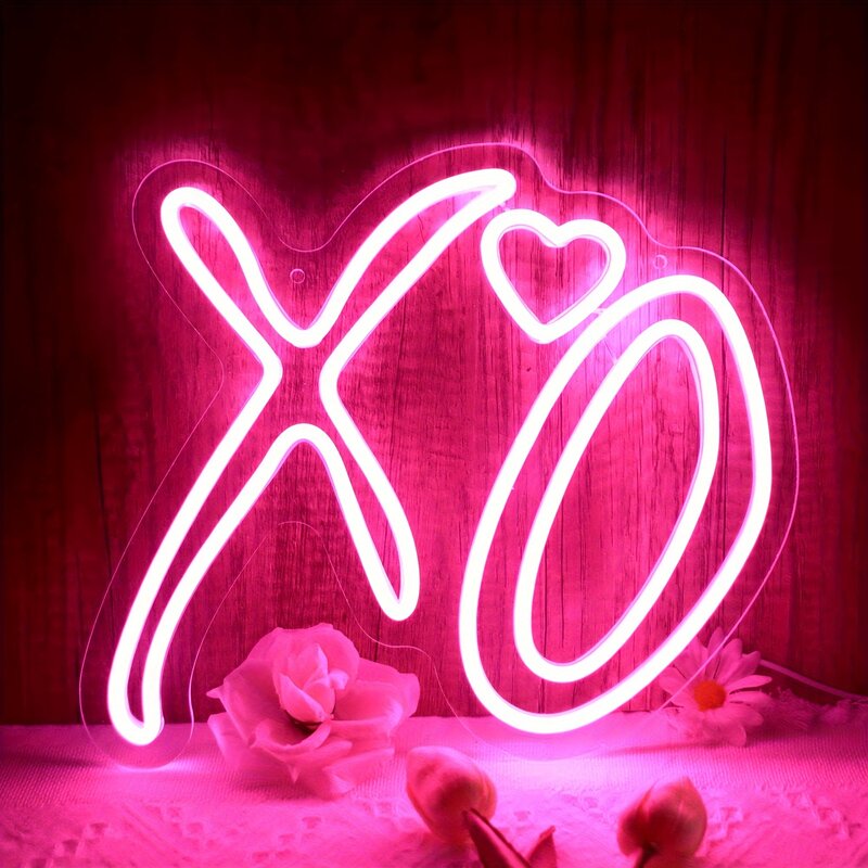 XO Heart letreros de neón para decoración de pared, letreros LED rosas regulables para dormitorio, letreros de amor, logotipo de boda, luz operada por USB