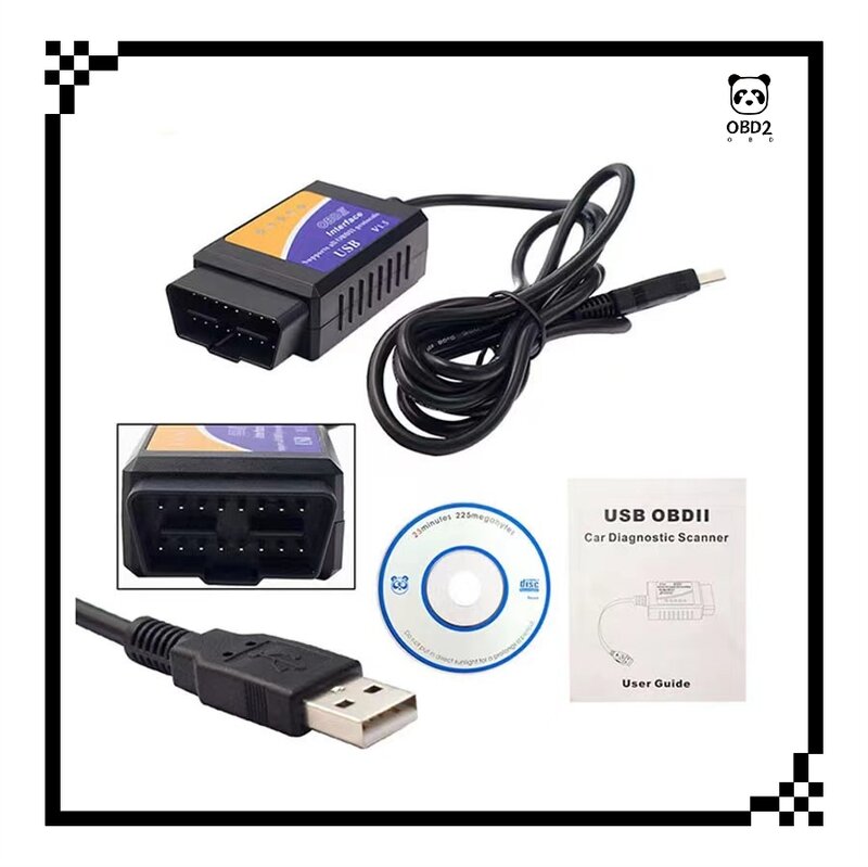 ELM327 OBD2 코드 스캐너 ELM 327 USB V1.5 OBDII 자동차 진단 도구 케이블, 윈도우 7 8 XP 시스템용