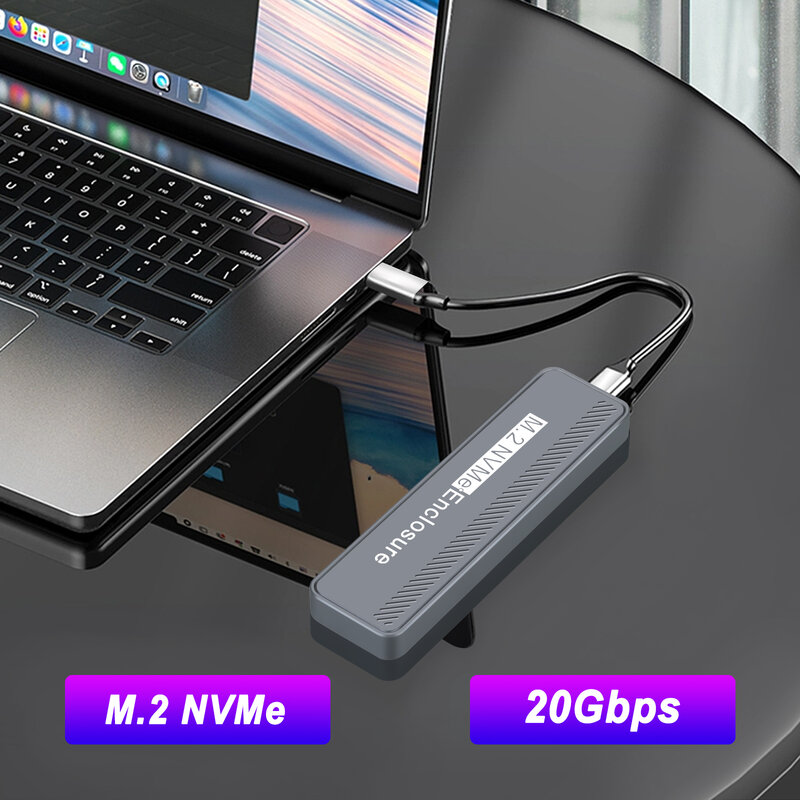 GUDGA-M2 NVME Gabinete, Caixa Externa, USB 3.2, Tipo C, M, B + M, Chave, Alumínio, 2230, 2242, 2260, 2280, SSD, 20Gbps
