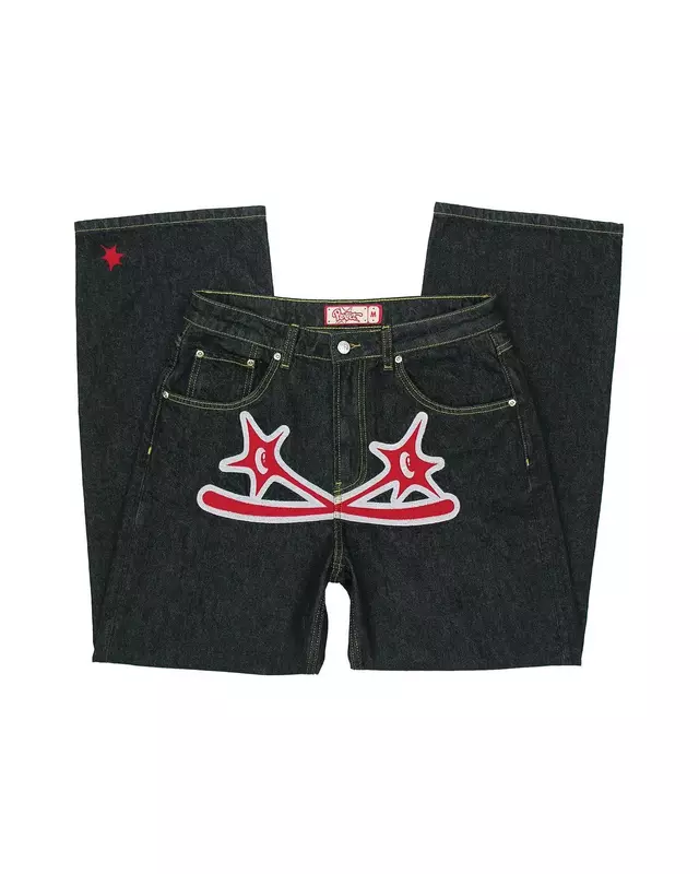 Y2K Hip Hop Gothic Jeans para homens e mulheres, calça de rocha solta, casual Harajuku, calça jeans preta, streetwear, novo