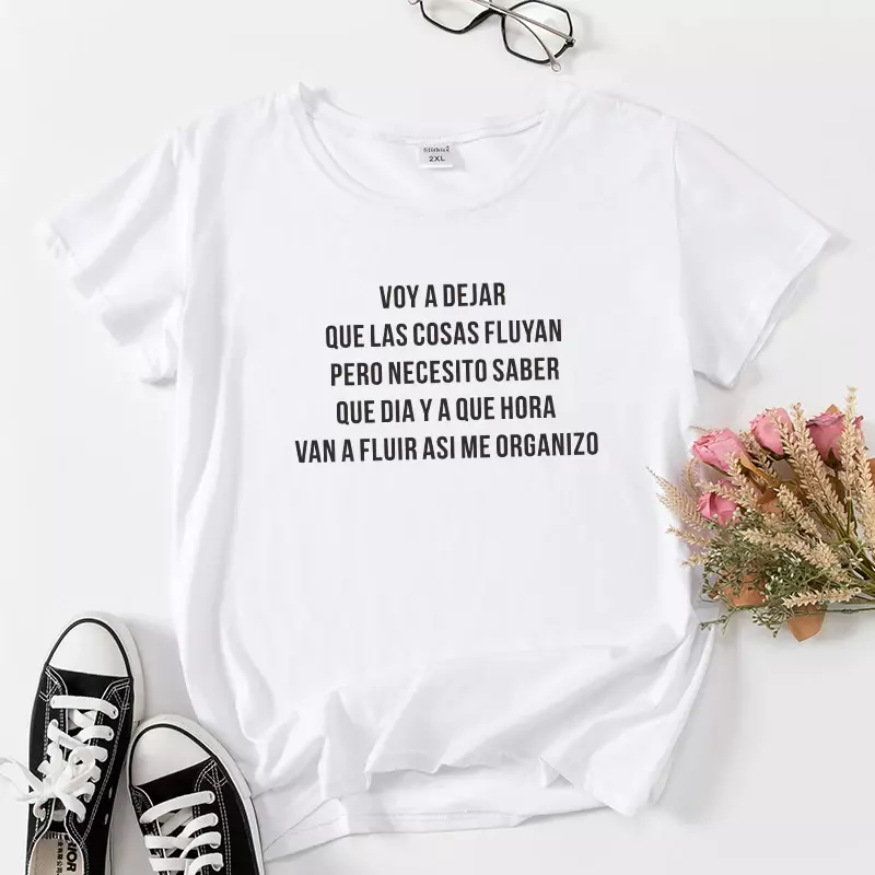 Camiseta De Mujer t-shirt divertente spagnolo lettera stampa donna top estate manica corta Casual Lady Tee Girl nero bianco traspirante
