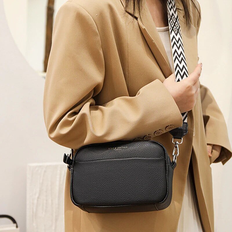 Bolsa De Couro Genuíno Para As Mulheres Crossbody Bag Para Comutação Diária Multi Compartimento Zipper Shoulder Bag