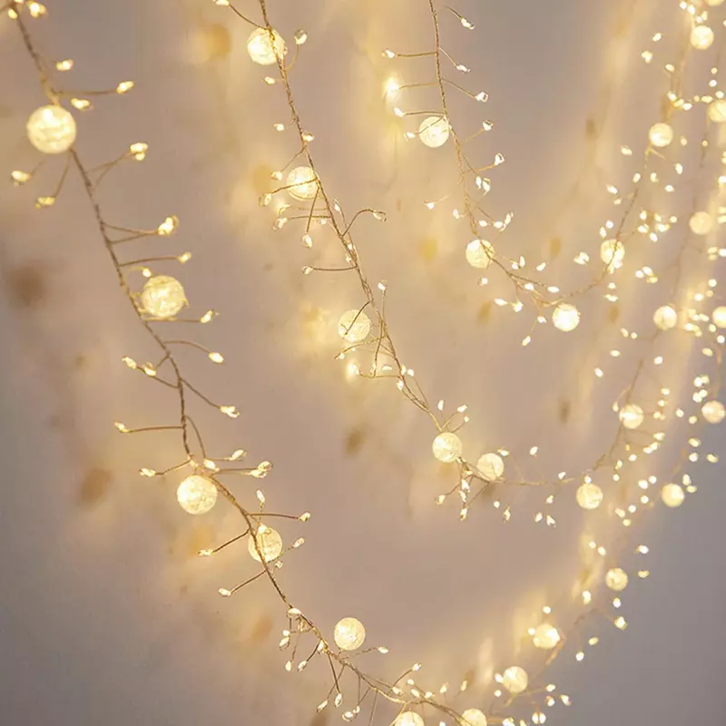 LED Petasan Lampu Peri Luar Ruangan Tahan Air Kristal Dentur Bola Tali Cahaya untuk Pohon Natal Pesta Rumah Liburan Taman