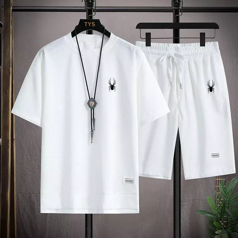 Men's Sports Set 2024 Summer Korean Fashion Sportswear Set Men's Casual Clothing Set Checkered T-shirt+Shorts Men's Jogging Suit