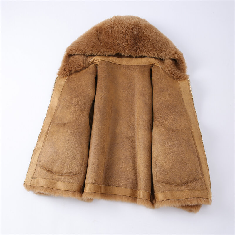 Jaqueta curta de lã feminina, casaco casual feminino, forro de poliéster, quente, genuíno, inverno, H2386