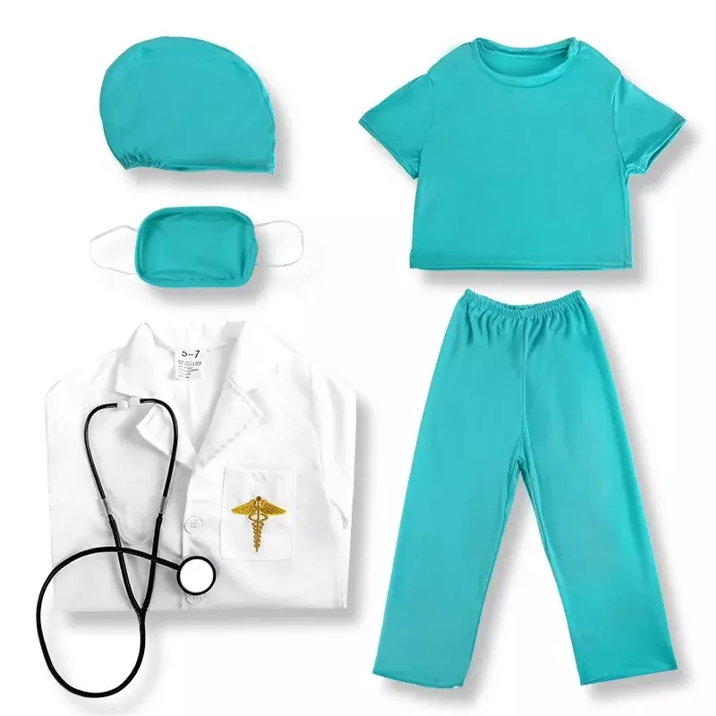 어린이 의사 코스튬 화이트 코트 간호사 유니폼 수술복, 전문 역할 놀이 어린이날 방역 공연