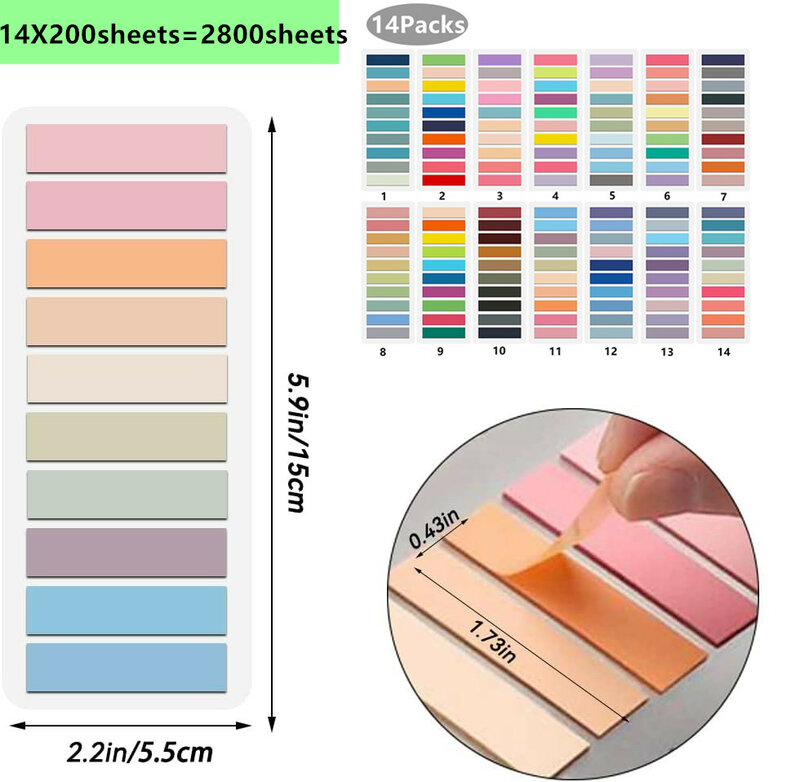 2800 Sheets Transparent Sticky Notes Self-Adhesive Annotation Books Notepad BookmarksTabs Memo Pad Index Stationery