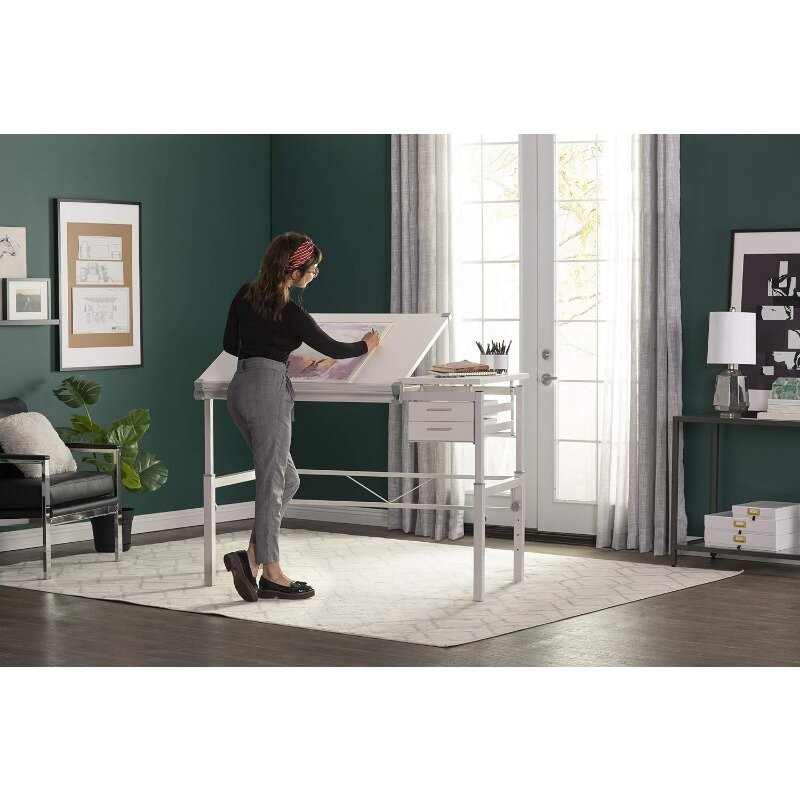 Студийный дизайн графикс II Pro Линия разделение высоты Регулируемая чертежная доска, чертежный стол с 39,5 дюймовым X 30 дюймовым наклонным верхом, белый