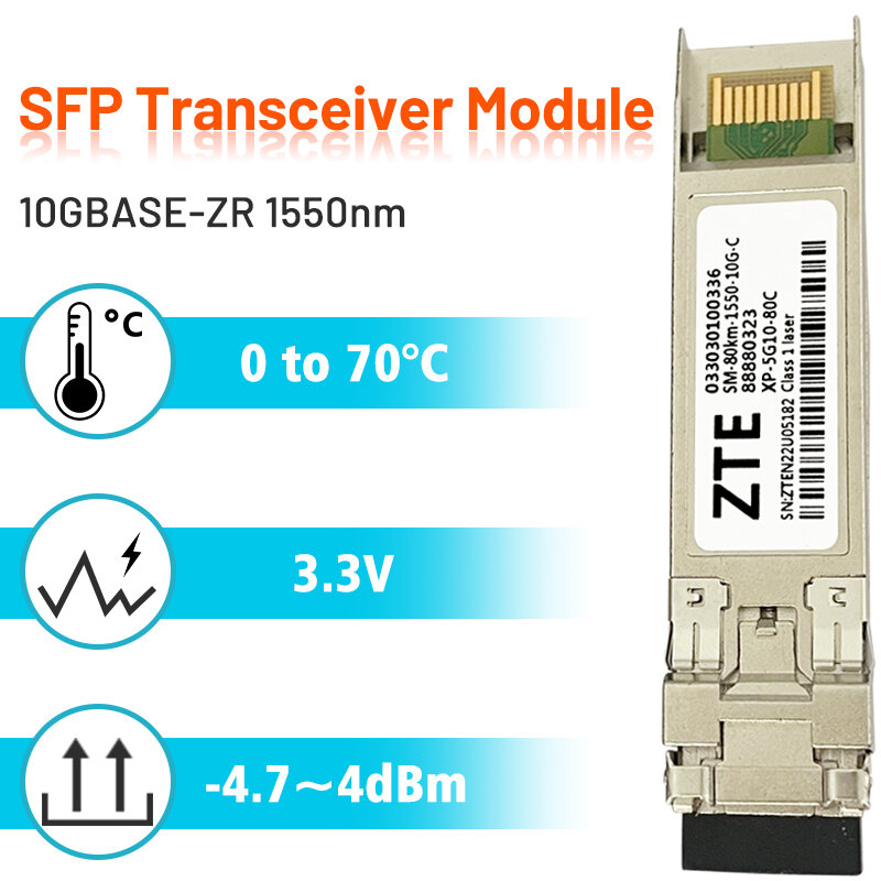 Módulo óptico SFP 10Gb 40km/80km 10GBase-ER/ZR SFP + 10G 1550nm Dual LC transceptor SM-80KM-1550-10G para ZTE/Huawei Fiber Switch