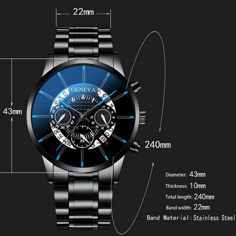 패션 남자 스틸 시계 제네바 창의력 캘린더 손목 시계 남자 럭셔리 비즈니스 시계 빛나는 디스플레이 시계