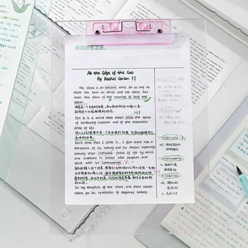 Bloc-notes transparent A4 avec pince à profil bas, bloc-notes doré, dossier de documents, dossier de fichiers, tableau d'écriture, presse-papiers