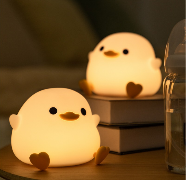 Lámpara de pato de dibujos animados para dormitorio de niños, luz de noche kawaii de silicona creativa decorativa, 2023