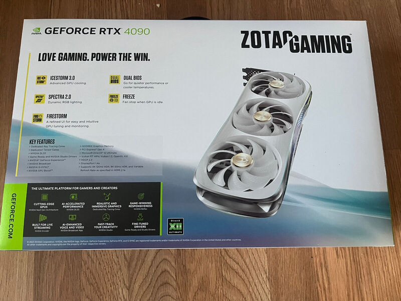 ZOTAC GAMING GeForce RTX 4090 AMP Extreme AIRO White 24GB GDDR6X Graphics Card.