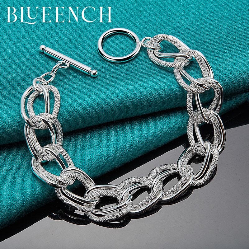 Blueench-pulsera de plata de ley 925 para mujer, brazalete con hebilla OT de doble enlace, joyería informal para fiesta de noche