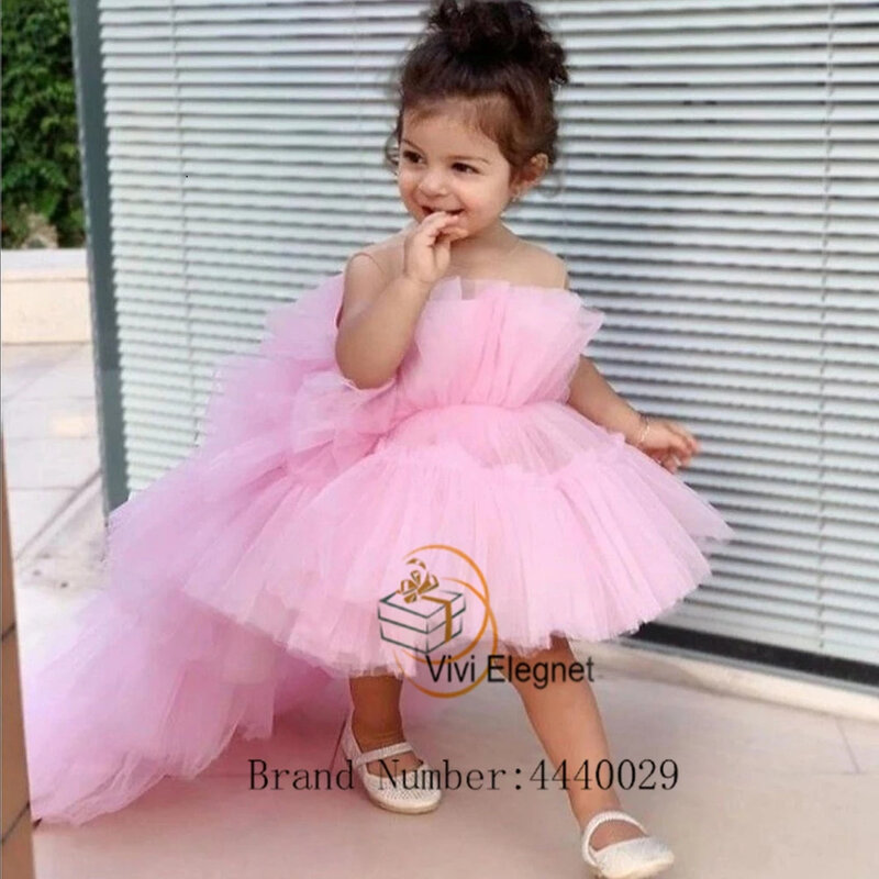 Sleeveless Flower Girls Dresses for Women Pink Tiered Tutu Knee Length Christmas Gowns New 2024 Court Train فلور فتاة اللباس