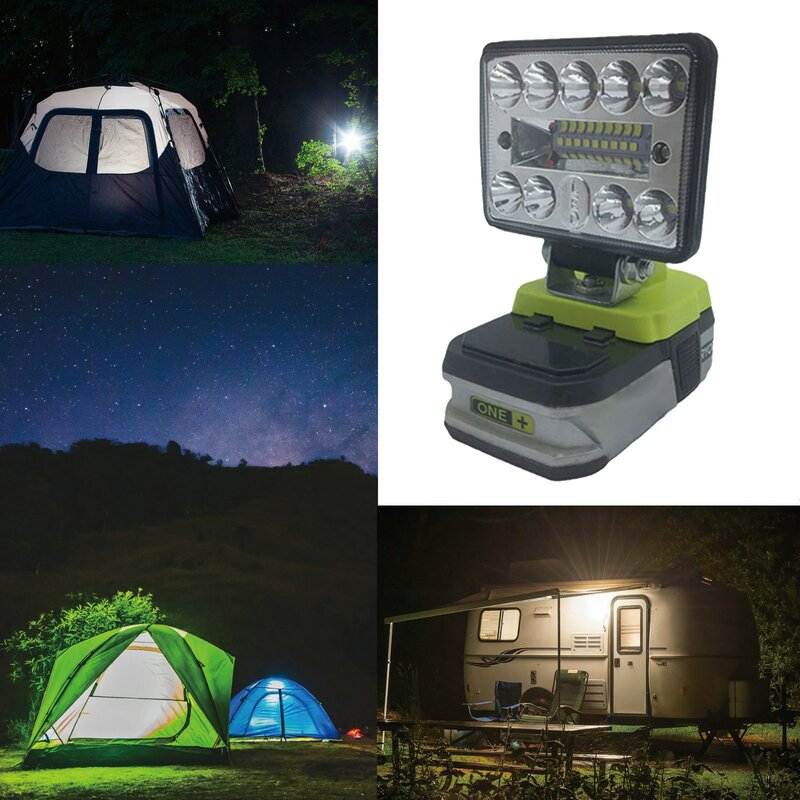 Linterna LED de trabajo para Ryobi One, batería de litio de 18V, lámpara de iluminación para exteriores, herramienta portátil para acampar