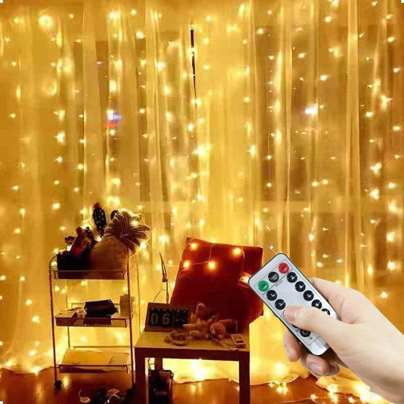 Guirxiété Lumineuse LED avec Télécommande, Rideau de 6x3m, Décoration de Noël, 8 Modes, Vacances, Mariage, Lumières Dégradées pour Chambre à Coucher, Maison