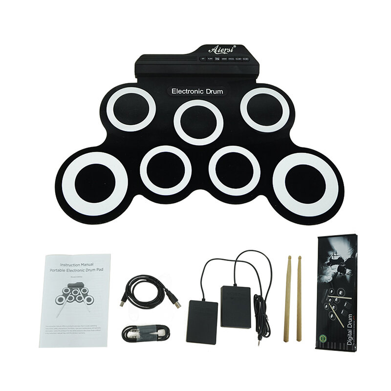 Roll Up Set Silikon 7 Pads Elektronische Drum-Sets mit Sustain Pedal Hand Percussion geschenk Musical Spielzeug Instrument mit aufkleber
