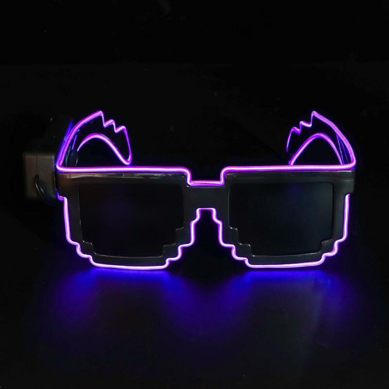 Kacamata LED mosaik ulang tahun Halloween, kacamata Pesta Neon, kacamata lampu LED nirkabel klub malam menyala dalam gelap